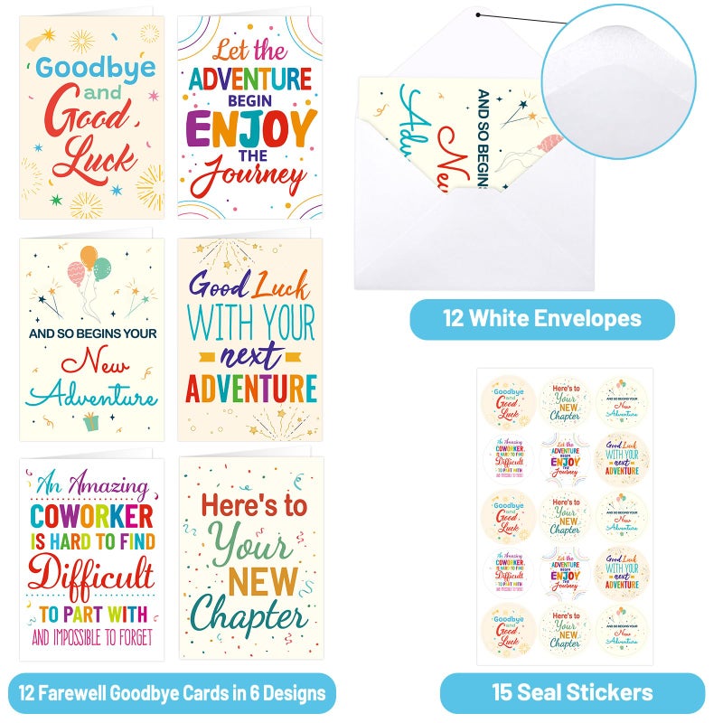 Fancy Land Farewell Cards for Coworker Going Away Goodbye Card Bulk for Office Colleague Retirement Leaving Supplies 12Pcs - Image 4